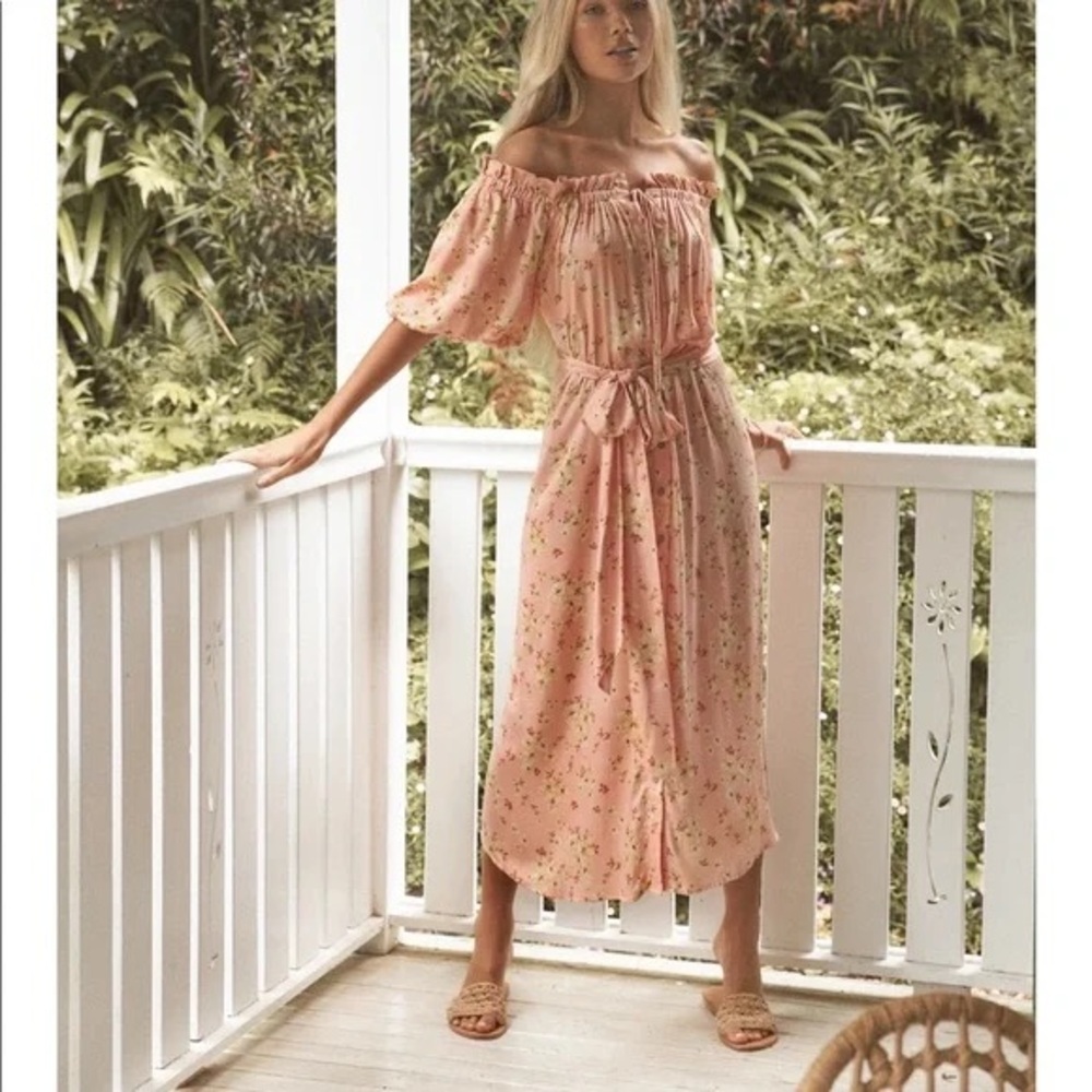 Coven And Co Prairie Gown Maxi Dress White Pink Floral Maternity Friendly XL